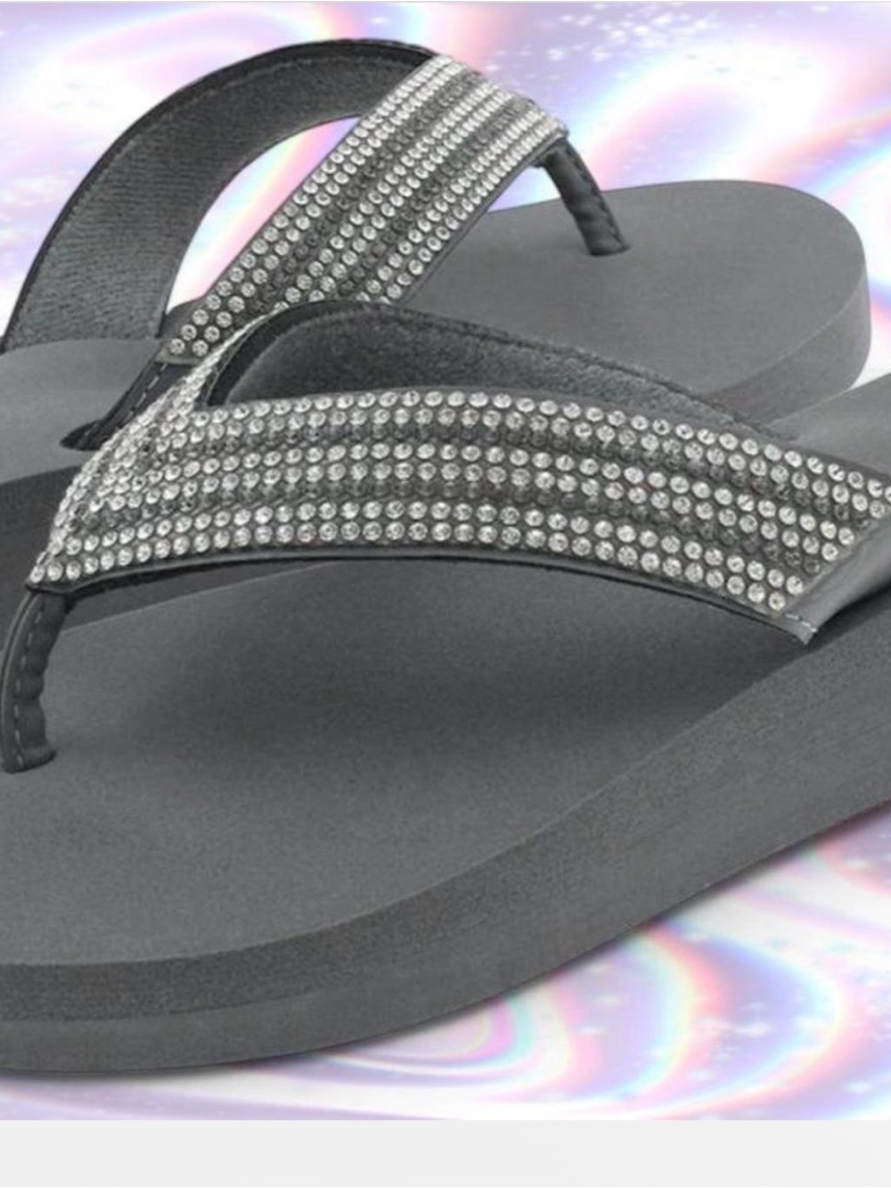 Capelli of New York Gray Rhinestone Wedge Thong Sandals Size 7-8